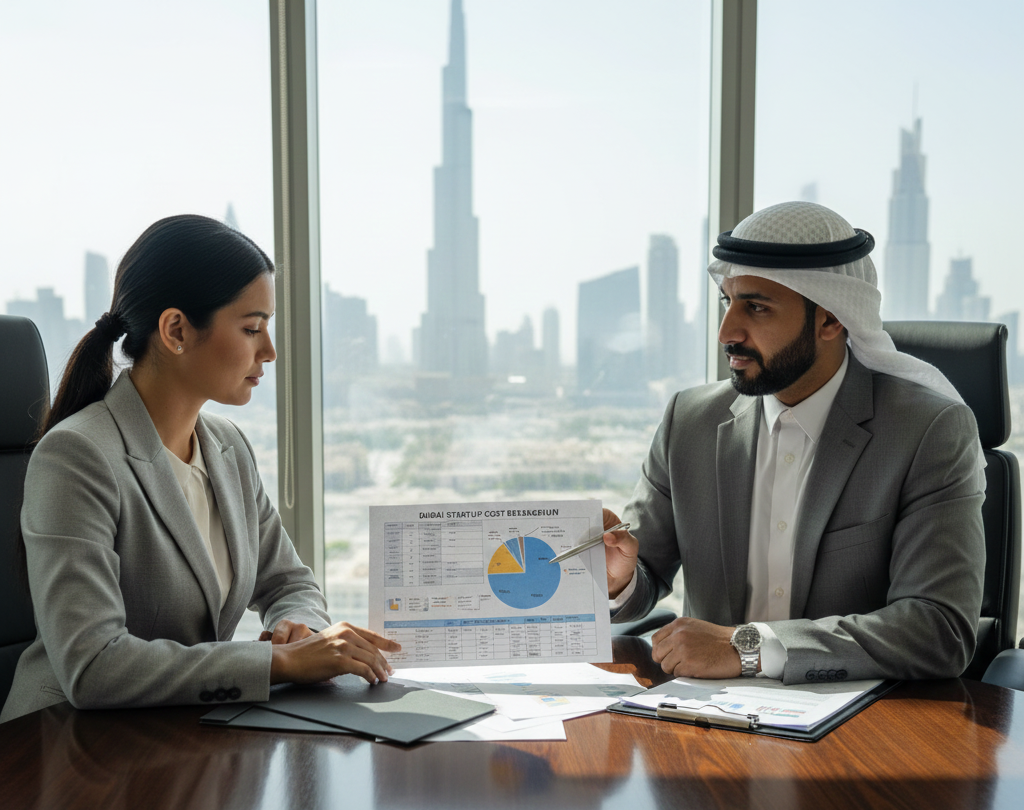 Small business Dubai cost discussion between consultant and founder.