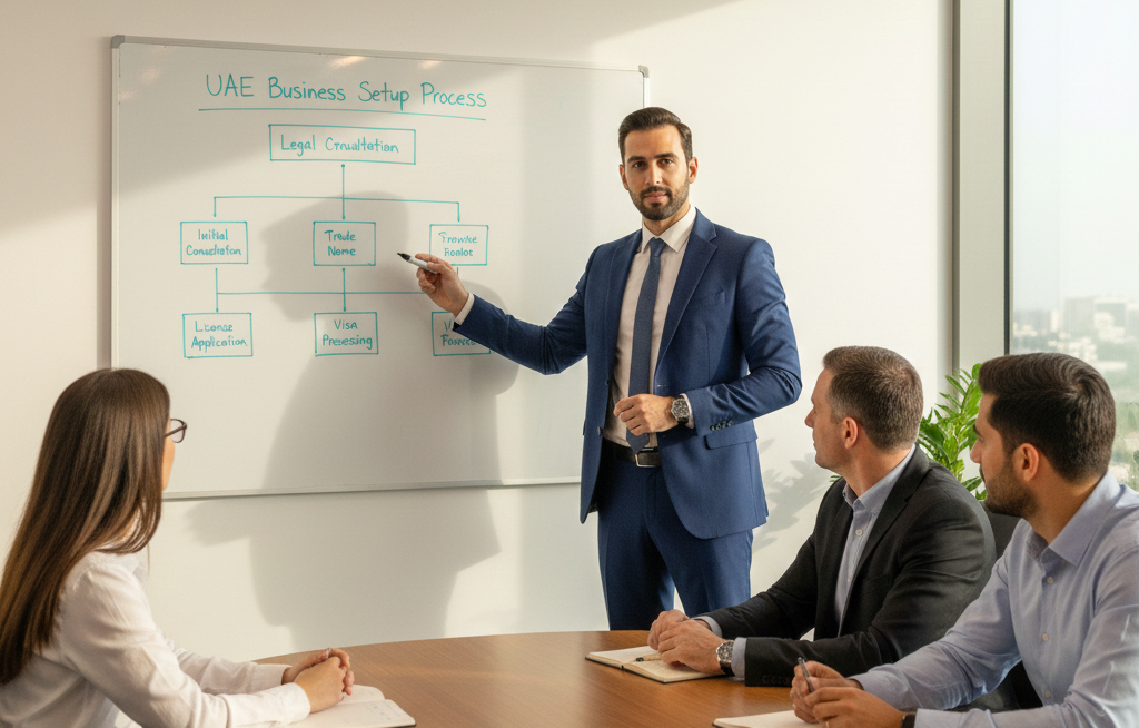business startup consultant UAE guiding entrepreneur through UAE business setup steps