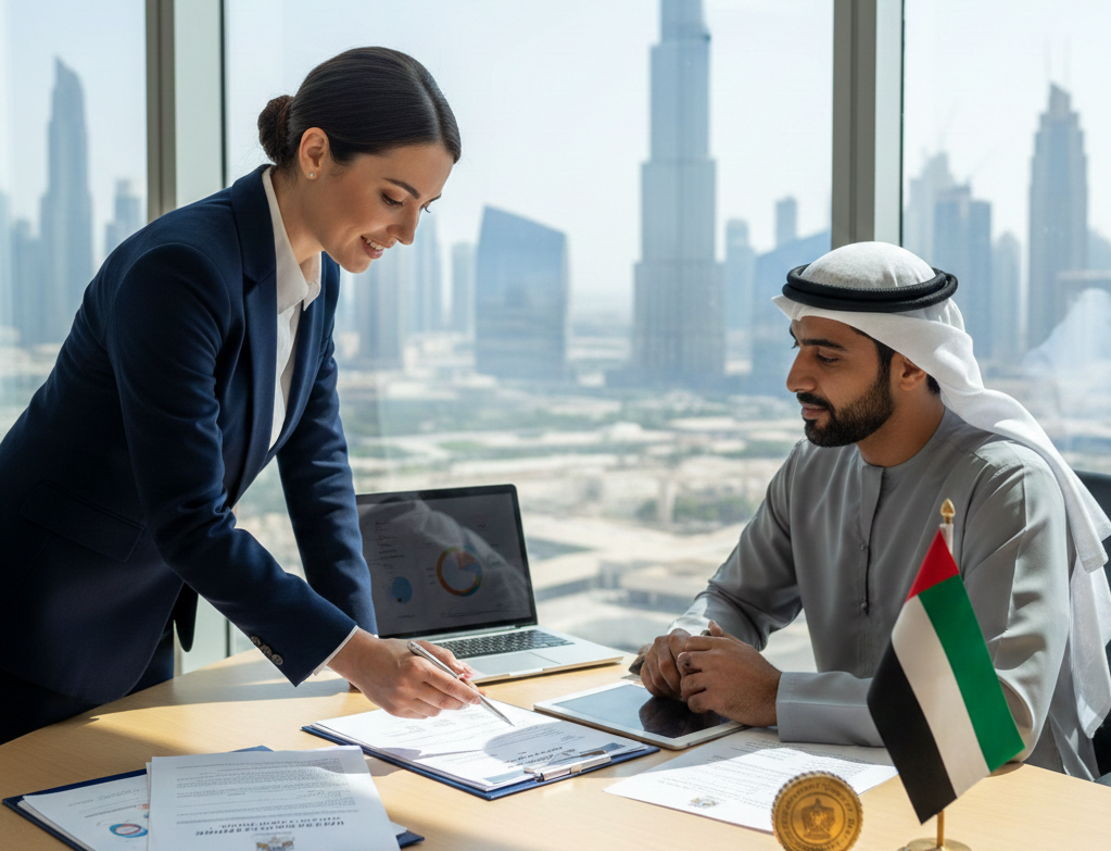 UAE business license assistance process illustration