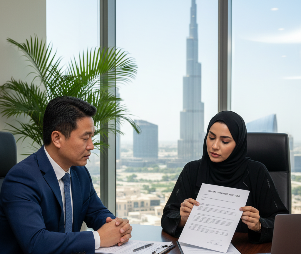 Small business Dubai cost discussion between consultant and founder.
