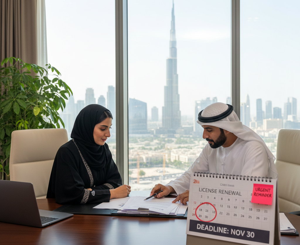 Business owner reviewing UAE license renewal penalties and deadlines