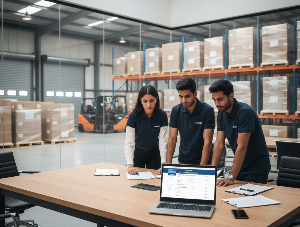 Checklist review of UAE import export documents during shipment preparation in a UAE warehouse office