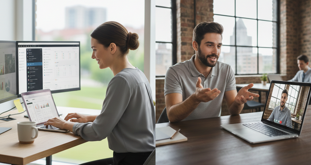 Virtual admin services illustration showing remote administrative support for startups