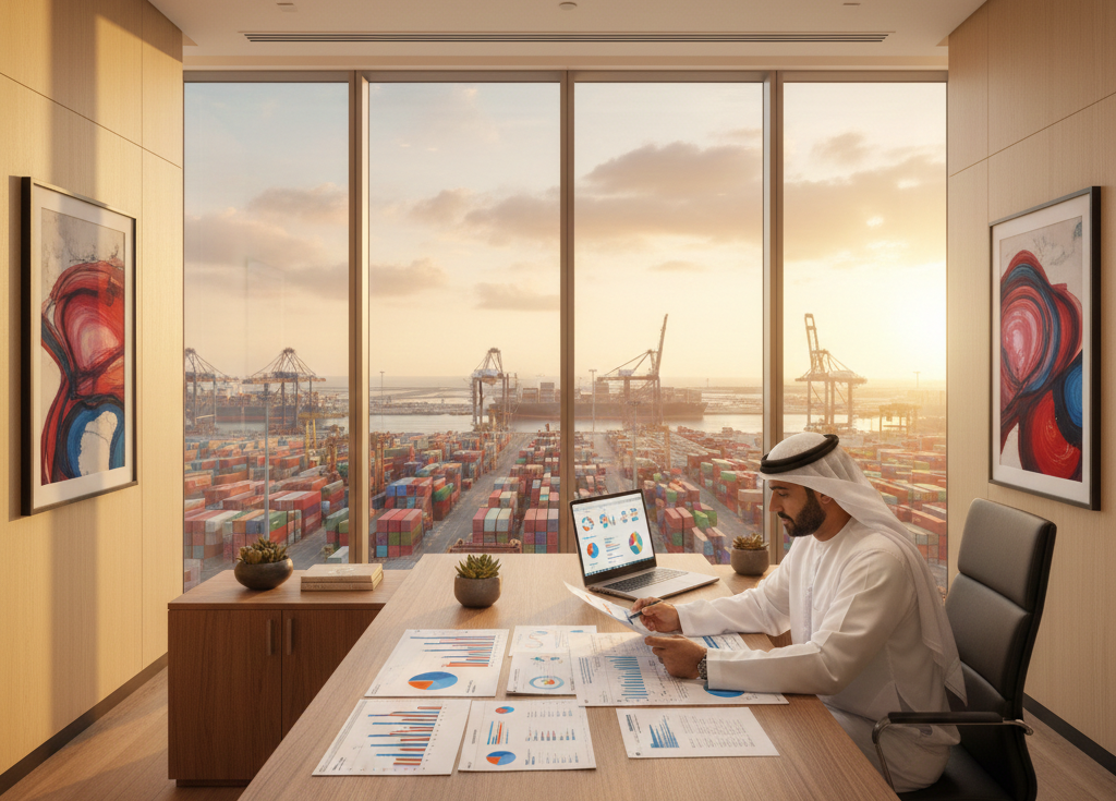 Import export business UAE illustration showing shipping and trading setup costs